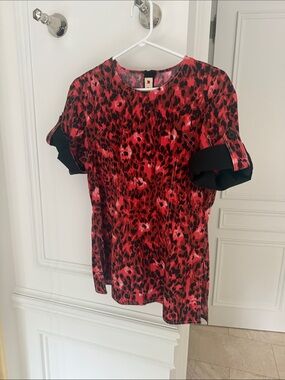 Marni Red and Black Leopard Print Short Sleeve Blouse